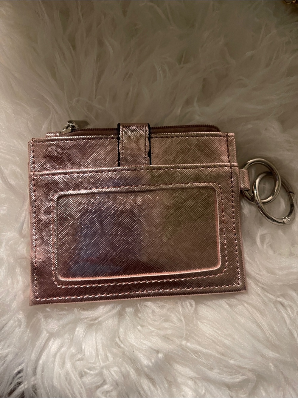 Metallic Rose Gold Cardholder Keychain Wallet